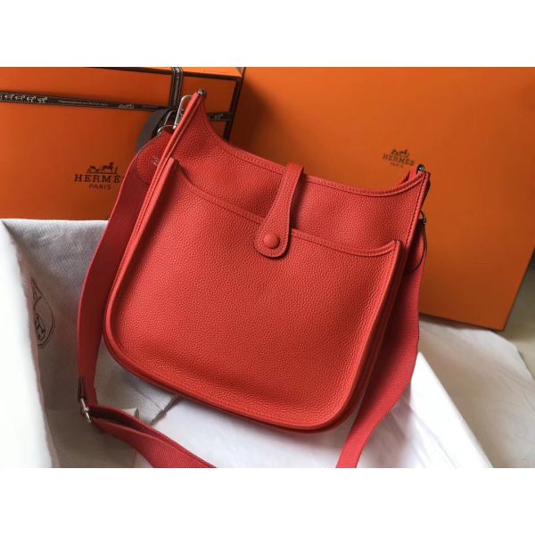 HERM Evelyne III 29 PM Bag In Red Clemence Leather