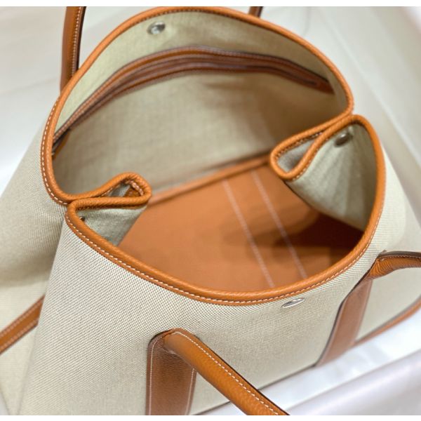 HERM Garden Party 36cm Bag in Toile and Gold Leather