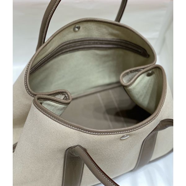 HERM Garden Party 36cm Bag in Toile and Taupe Leather
