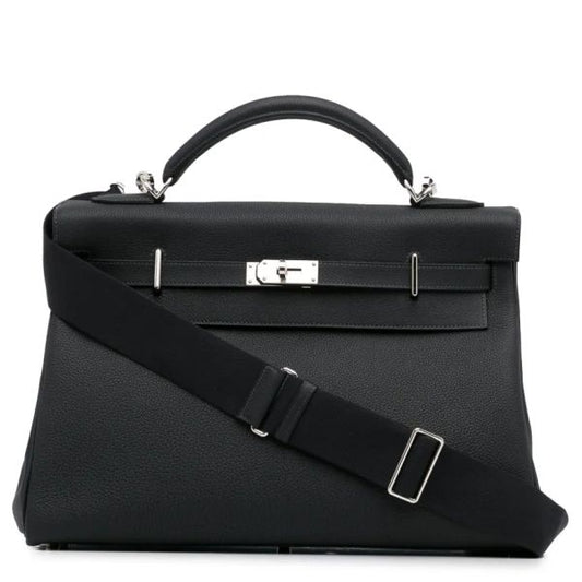 HERM Kelly 42 Maxi Handmade Bag in Black Clemence Leather