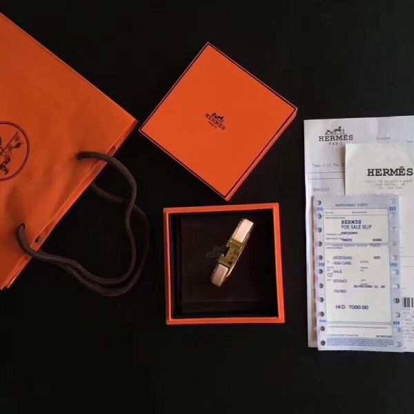 HERM Pink Enamel Clic H PM Bracelet