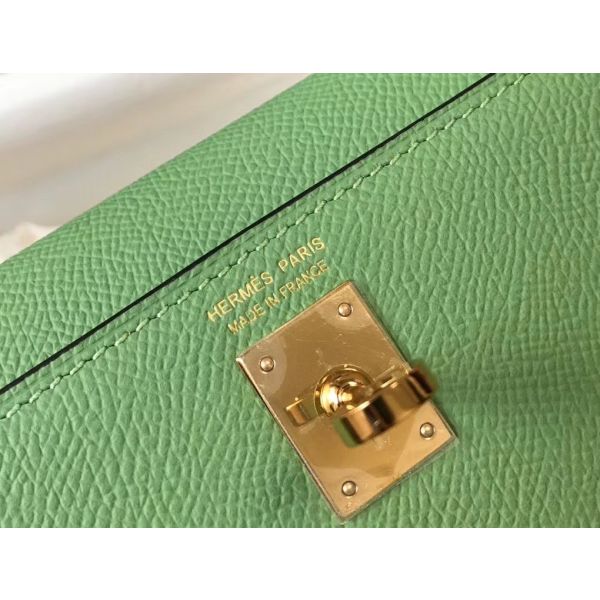HERM Kelly Mini II Bag In Vert Criquet Epsom Leather GHW