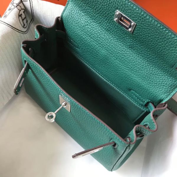 HERM Kelly 20cm Bag In Vert Vertigo Clemence Leather PHW