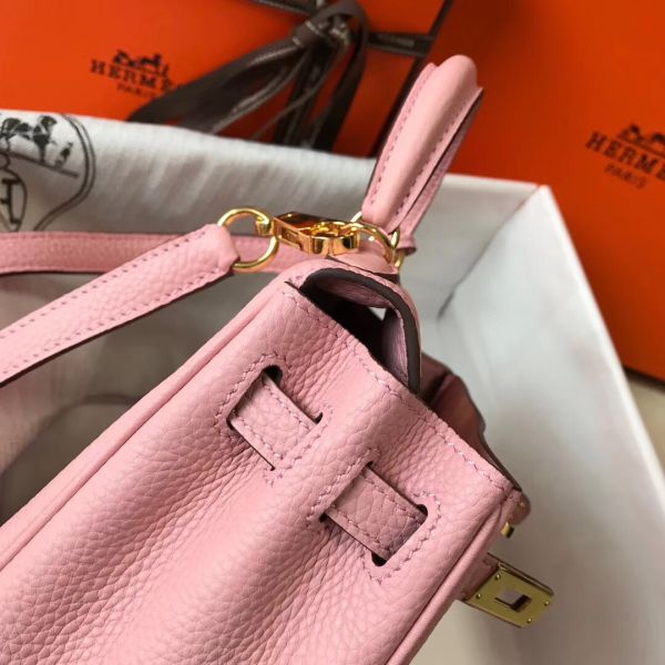 HERM Kelly 20cm Bag In Pink Clemence Leather GHW