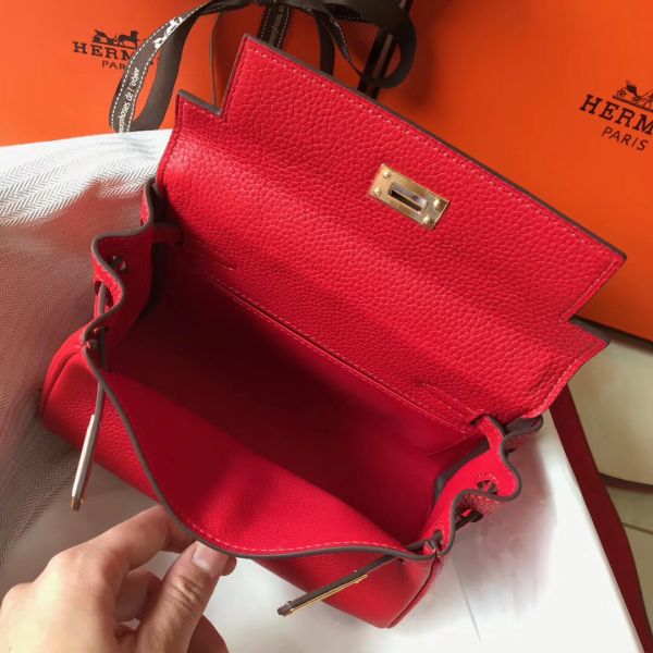 HERM Kelly 20cm Bag In Red Clemence Leather GHW