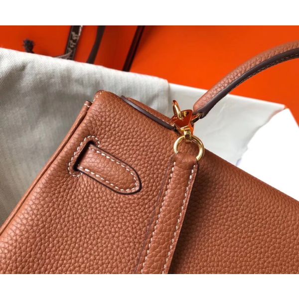 HERM Kelly 25cm Retourne Bag In Gold Clemence Leather