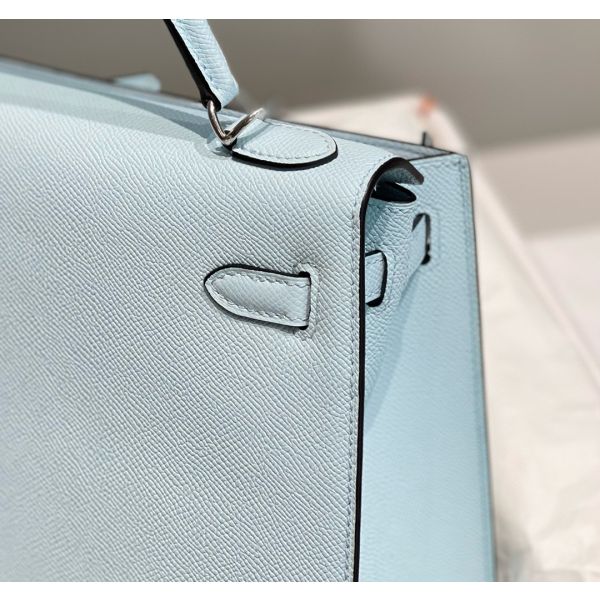 HERM Kelly 28cm Bag In Blue Brume Epsom Leather PHW