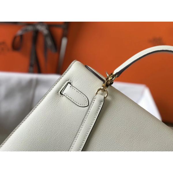 HERM Kelly 28cm Bag In White Epsom Leather GHW