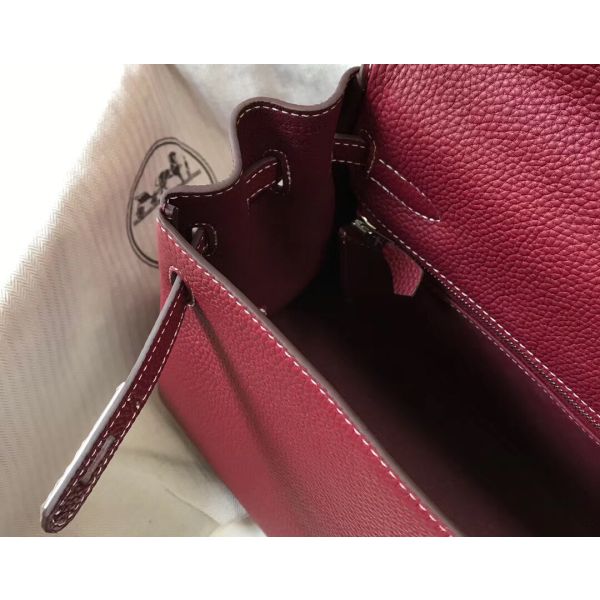 HERM Kelly 32cm Bag In Bordeaux Clemence Leather PHW