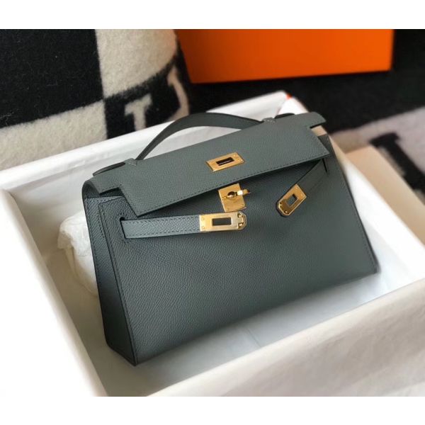 HERM Kelly Pochette Bag In Vert Amande Epsom Leather