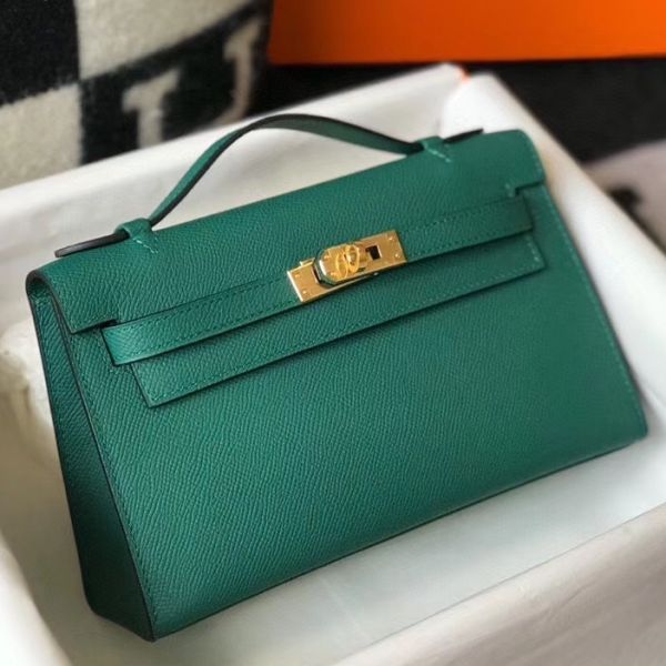 HERM Kelly Pochette Bag In Vert Veronese Epsom Leather