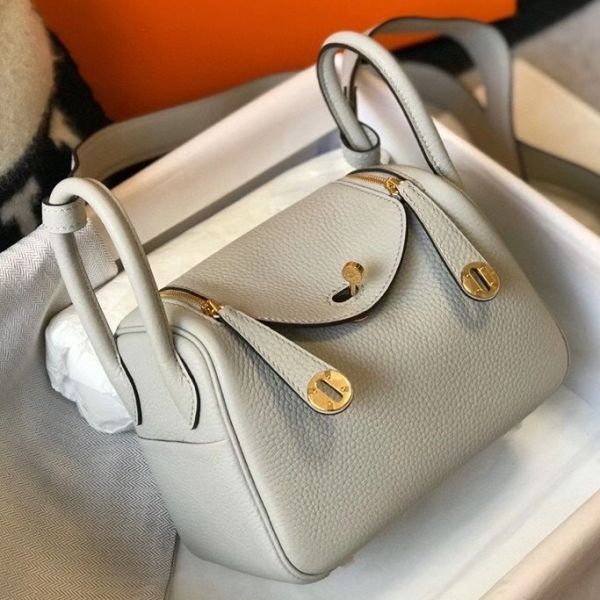 HERM Lindy Mini Bag In Pearl Grey Clemence Leather GHW