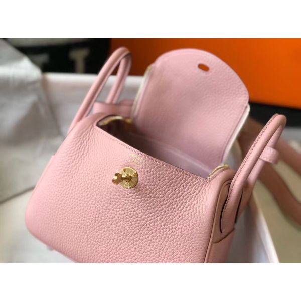 HERM Lindy Mini Bag In Pink Clemence Leather GHW