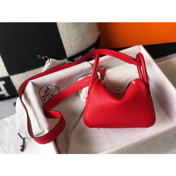 HERM Lindy Mini Bag In Red Clemence Leather GHW