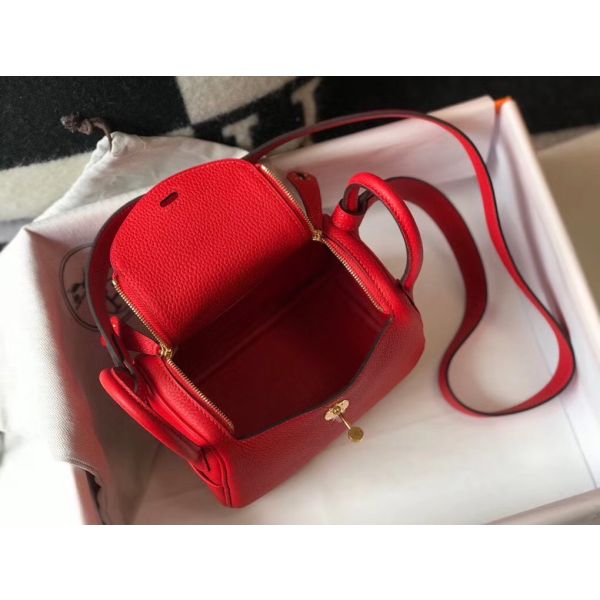 HERM Lindy Mini Bag In Red Clemence Leather GHW
