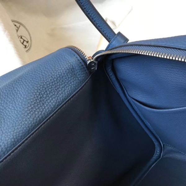 HERM Lindy 26cm Bag In Blue Agate Clemence Leather PHW