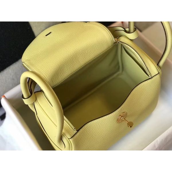 HERM Lindy 30cm Bag In Jaune Poussin Clemence Leather GHW