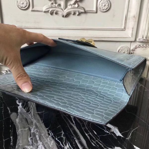 HERM Medor Clutch Bag In Ciel Crocodile Leather
