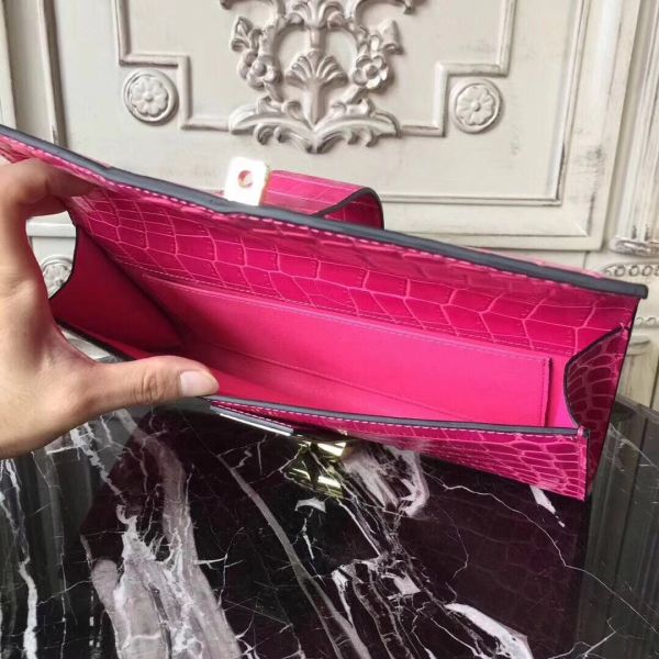 HERM Medor Clutch Bag In Rose Red Crocodile Leather