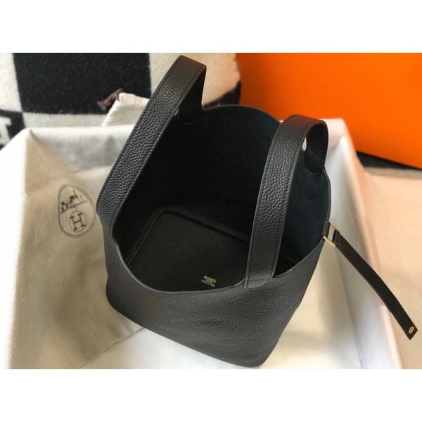 HERM Picotin Lock 22 Bag In Black Clemence Leather