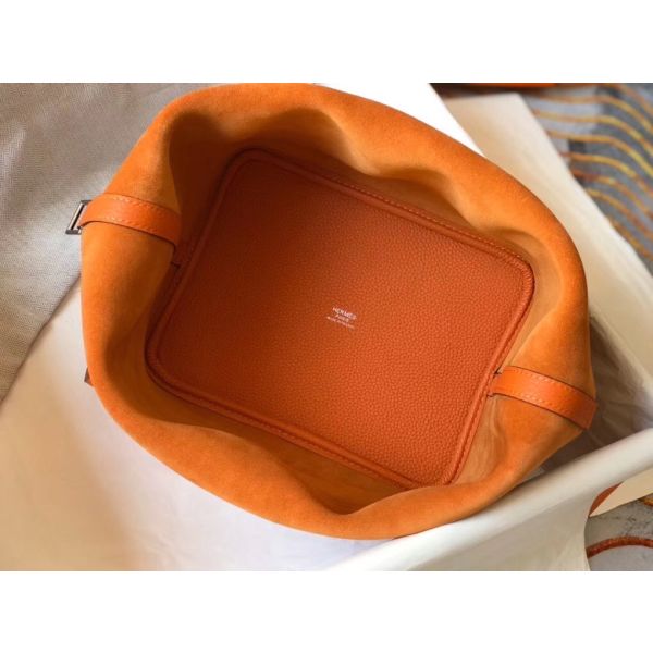 HERM Picotin Lock 22 Bag In Orange Clemence Leather