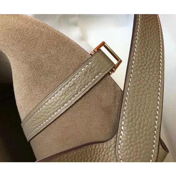 HERM Picotin Lock 22 Bag In Tourterelle Clemence Leather