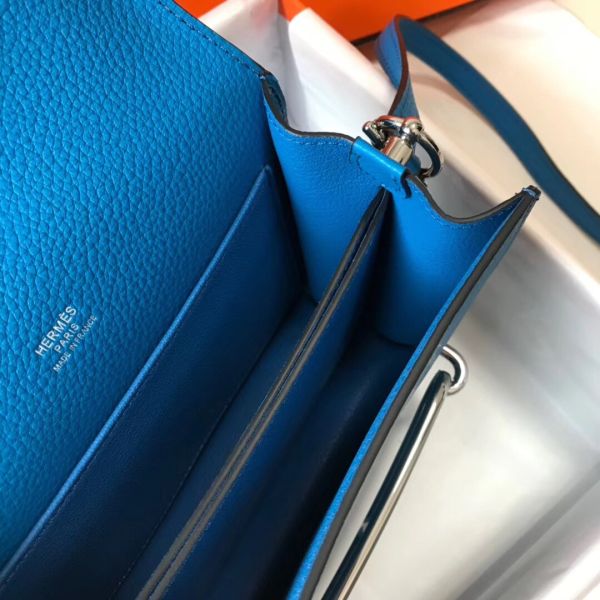 HERM Mini Sac Roulis 18cm Bag In Blue Hydra Evercolor Calfskin
