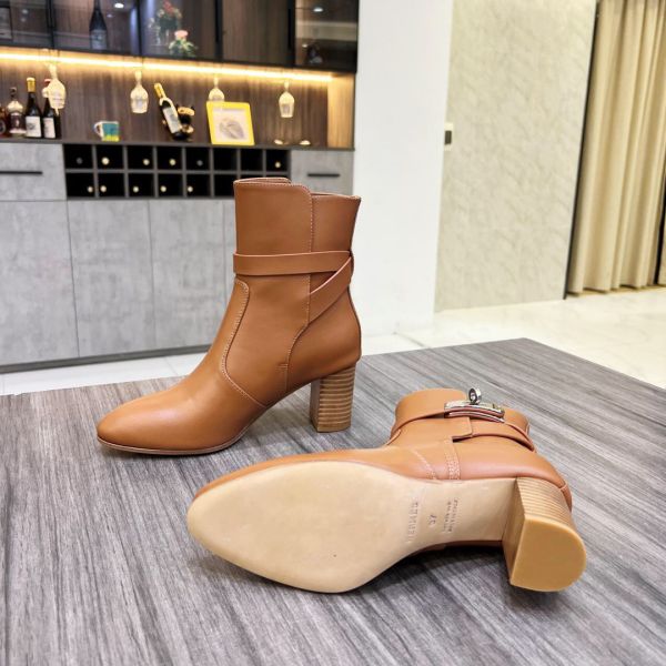 HERM Frenchie 50mm Ankle Boots In Brown Calfskin