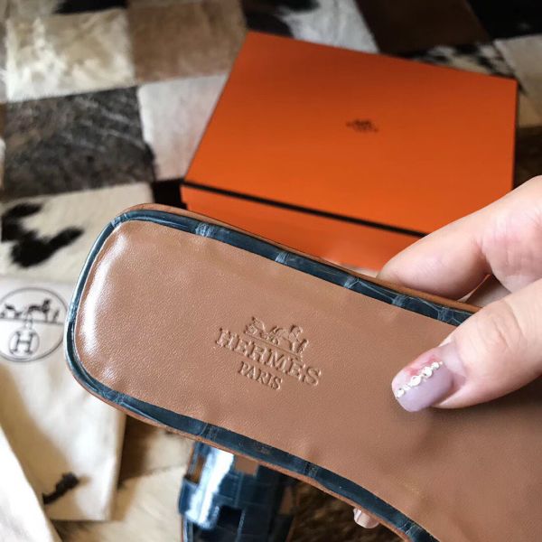 HERM Oran Sandals In Blue Shiny Niloticus Crocodile