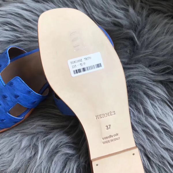 HERM Oran Sandals In Blue Hydra Ostrich Leather