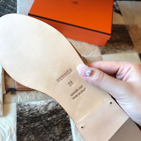 HERM Oran Slide Sandals In Gold Epsom Perforated Calfskin