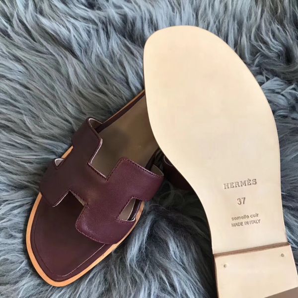 HERM Oran Sandals In Bordeaux Swift Leather