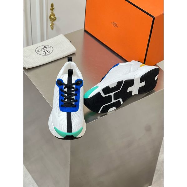 HERM Heros Sneakers in White Knit and Blue Suede