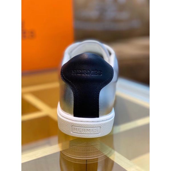 HERM Men's Avantage Sneakers In Grey Metallic Leather