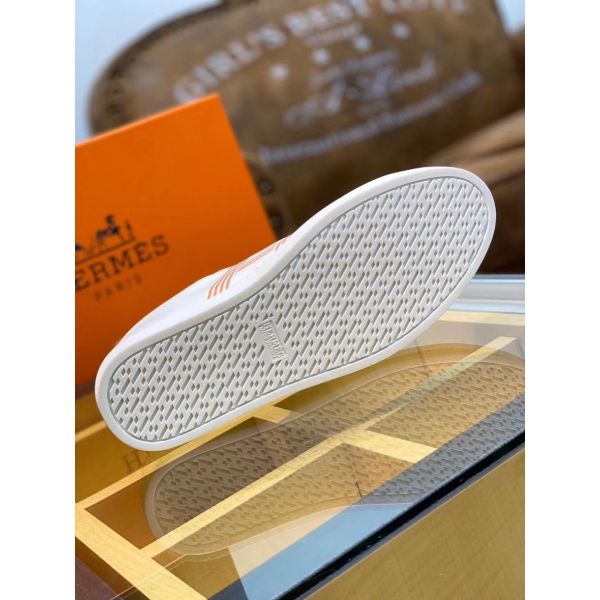 HERM Men's Avantage Sneakers In White/Orange Calfskin