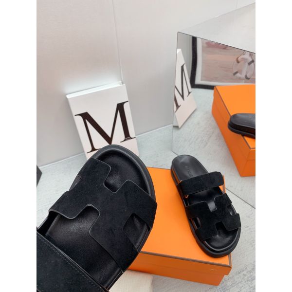 HERM Men's Chypre Sandals in Black Suede Calfskin