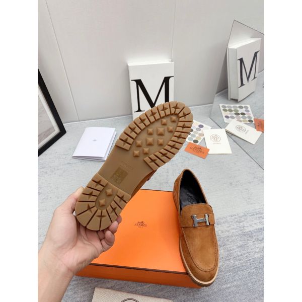 HERM Women's Faubourg Loafers in Brown Suede Leather