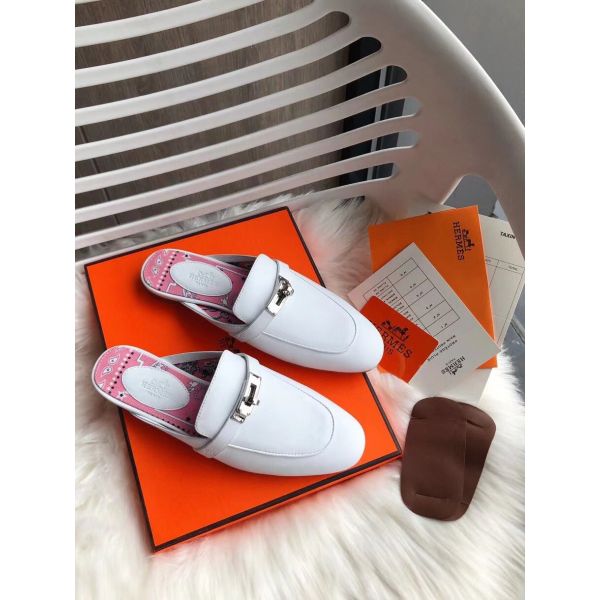 HERM Oz Mules In White Calfskin