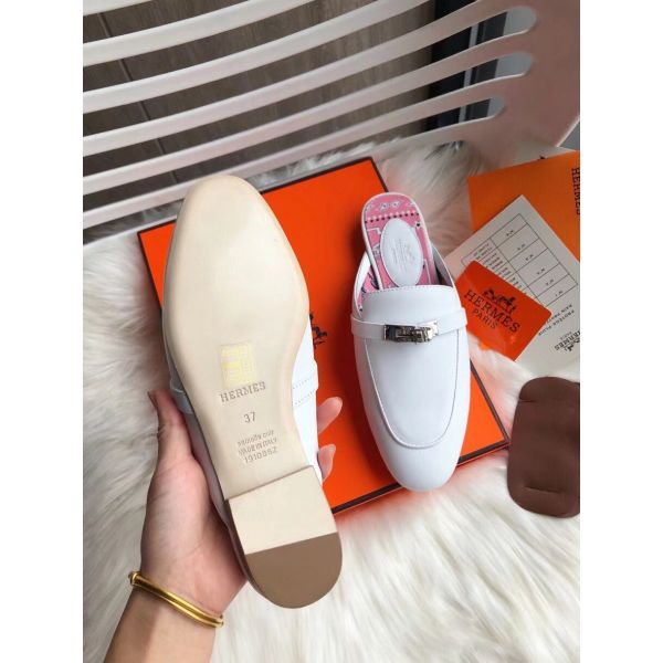 HERM Oz Mules In White Calfskin