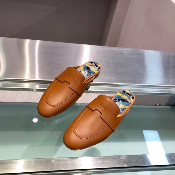 HERM Catena Mules In Brown Calfskin