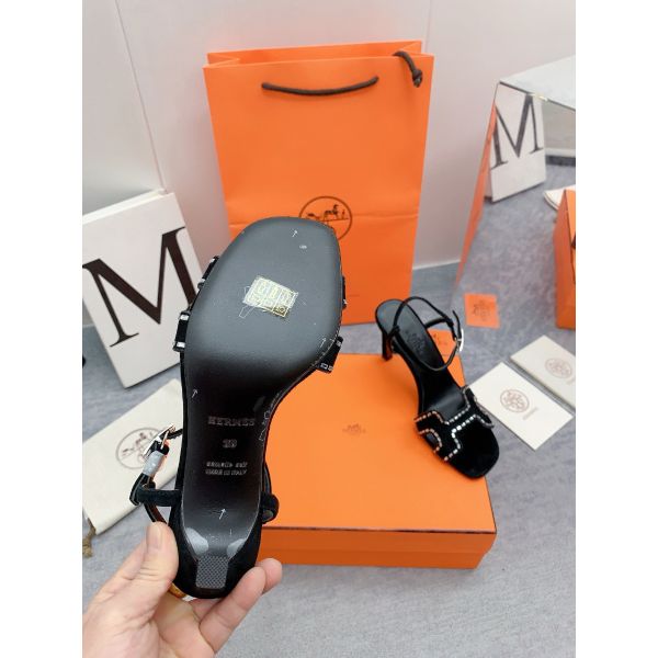 HERM Heden 80 Sandals in Black Suede Leather with Rhinestone