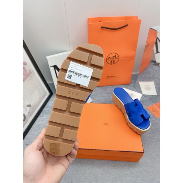 HERM Eze 30 Cork Platform Sandals in Blue Suede Leather