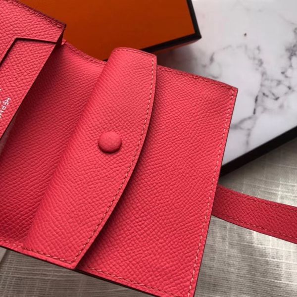 HERM Bearn Mini Wallet In Rose Lipstick Epsom Leather
