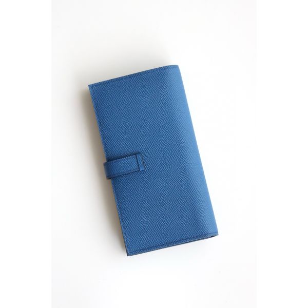 HERM Bearn Long Handmade Wallet in Blue France Epsom Calfskin