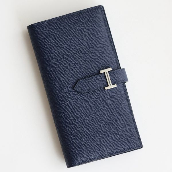 HERM Bearn Long Handmade Wallet in Blue Saphir Epsom Calfskin