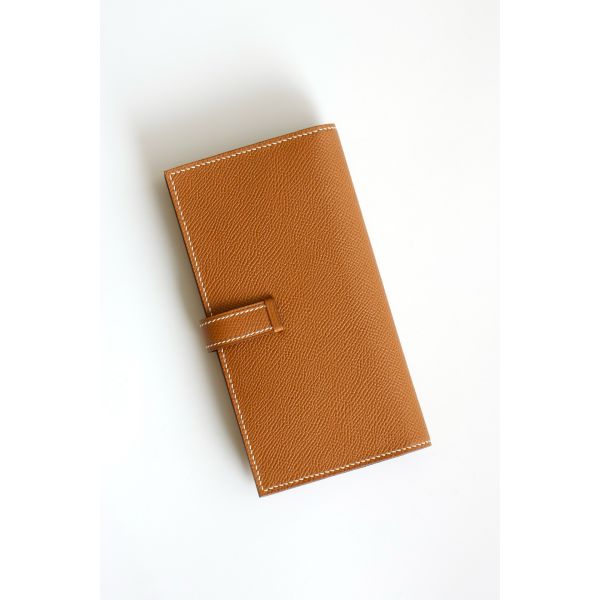 HERM Bearn Long Handmade Wallet in Gold Epsom Calfskin