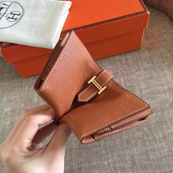 HERM Brown Clemence Bearn Gusset Wallet