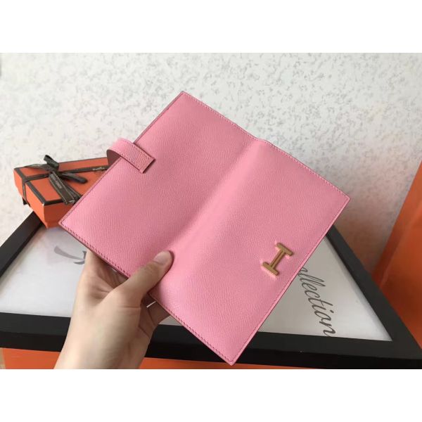 HERM Pink Epsom Bearn Gusset Wallet