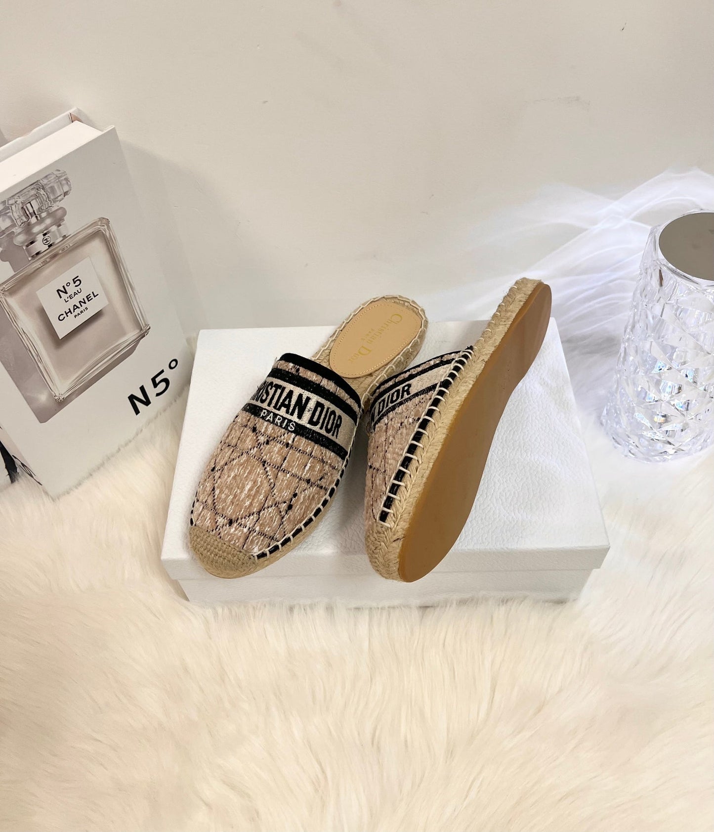 GRANVILLE ESPADRILLE CAMEL BEIGE OBLIQUE EMBROIDERED COTTON MULE