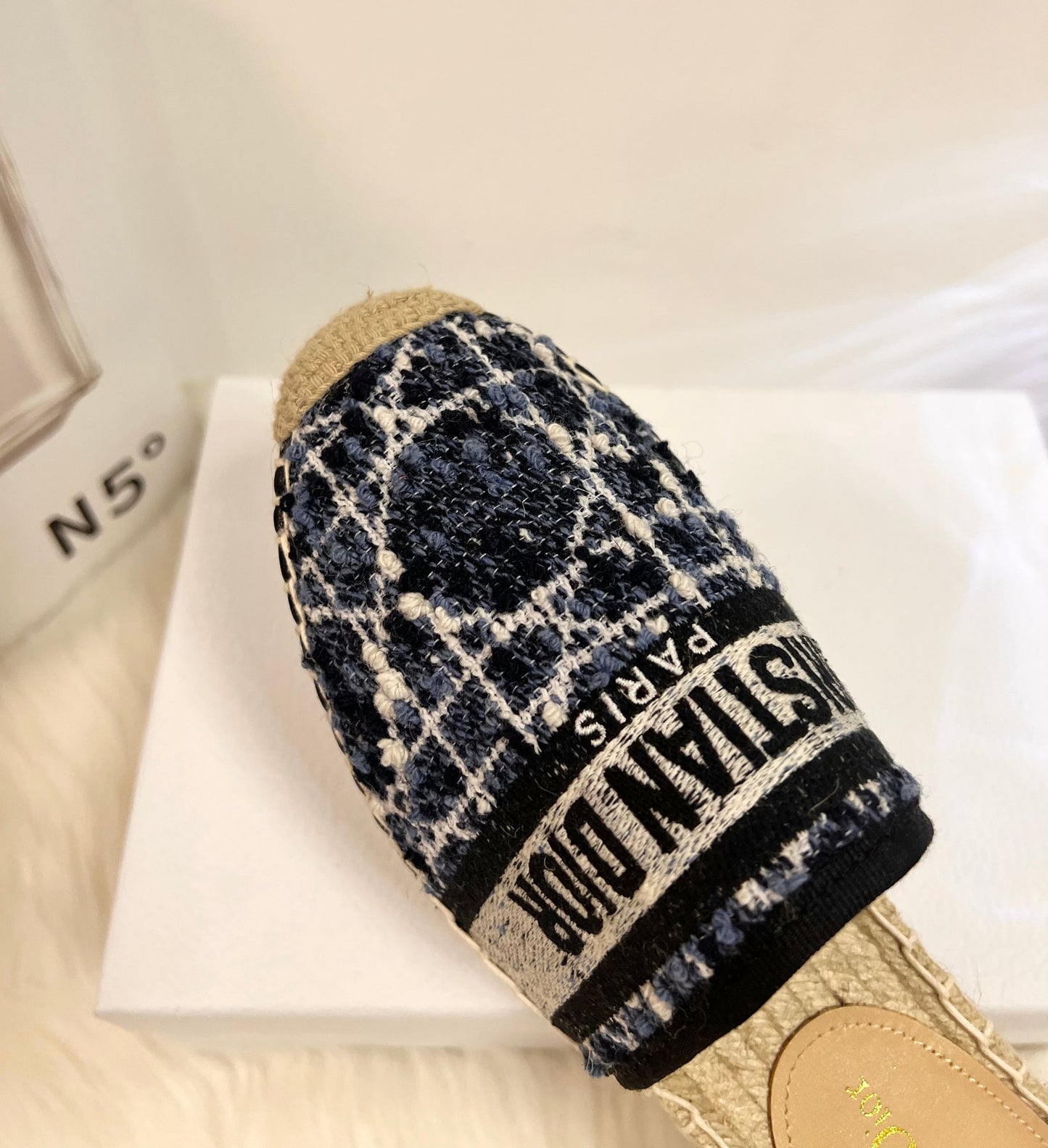 GRANVILLE ESPADRILLE NAVY BLUIE OBLIQUE EMBROIDERED COTTON MULE